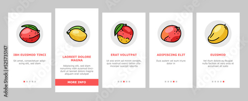 mango fruit fresh leaf yellow onboarding icons set vector