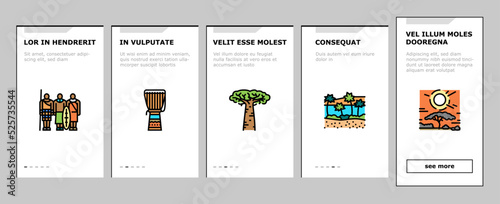 Africa Continent Nation Treasure onboarding icons set vector