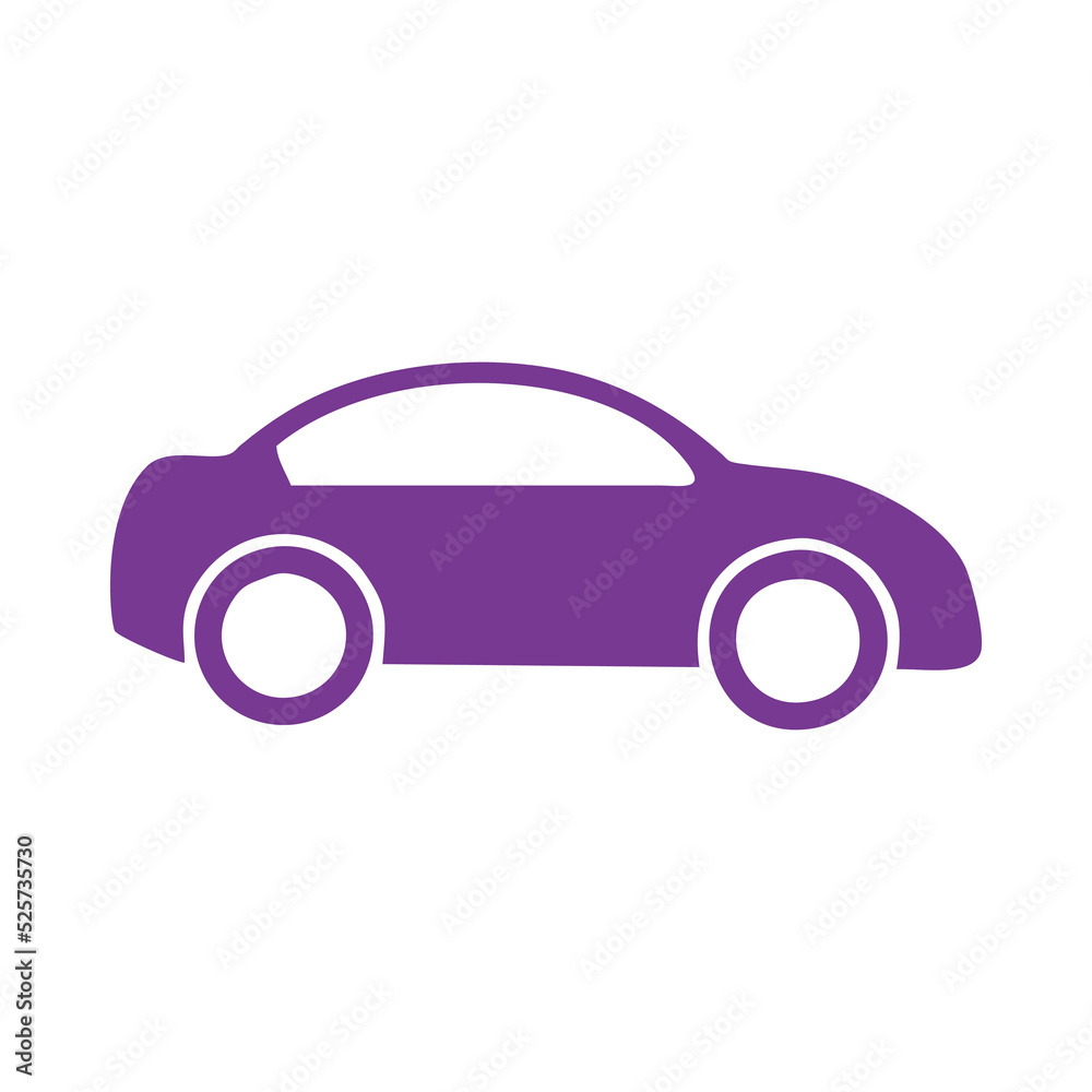 Silhouette of cute cartoon toy car in purple. Car illustration, car miniature, car imitation, car logo. Editable vector