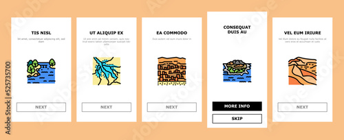 Africa Continent Nation Treasure onboarding icons set vector