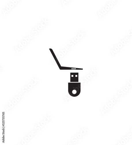 computer with pen drive icon,vector best flat icon. photo