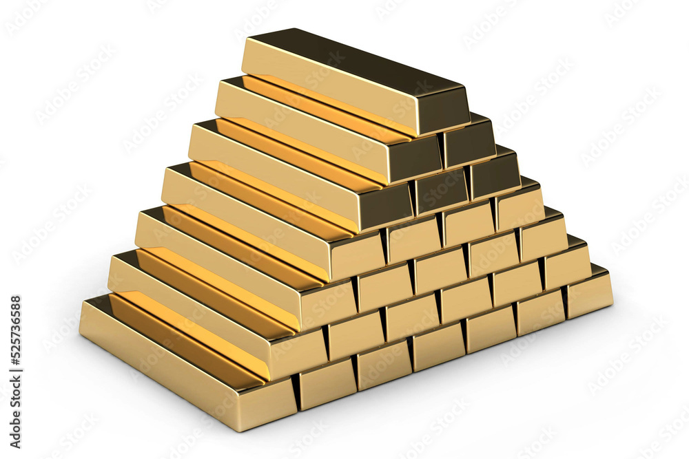 Golden Bars on white background. 3d Rendering Golden Bars on white background. 3d Rendering