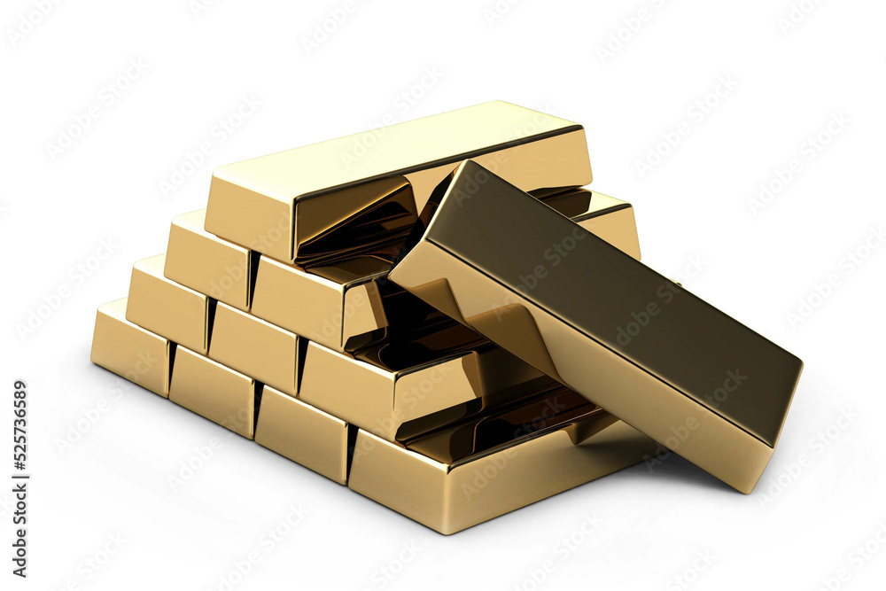 Golden Bars on white background. 3d Rendering Golden Bars on white background. 3d Rendering