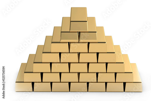 Golden Bars on white background. 3d Rendering