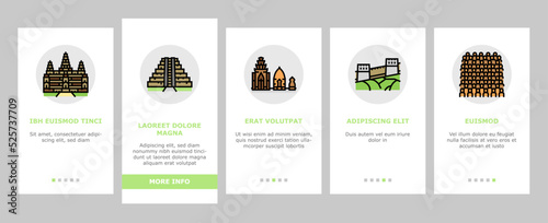 Asia Building And Land Scape onboarding icons set vector