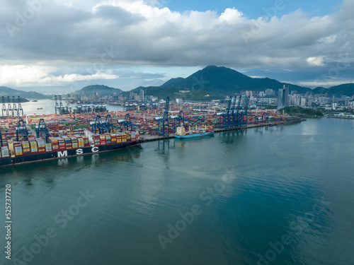 Shenzhen ,China - Circa 2022: Aerial view of container ship in Yantian port in Shenzhen city, China © lzf