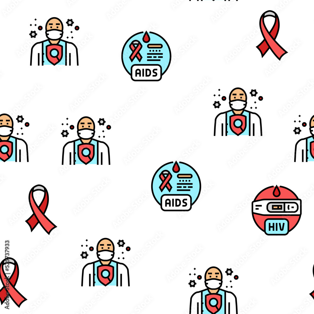hiv aid health medical ribbon vector seamless pattern Stock Vector ...