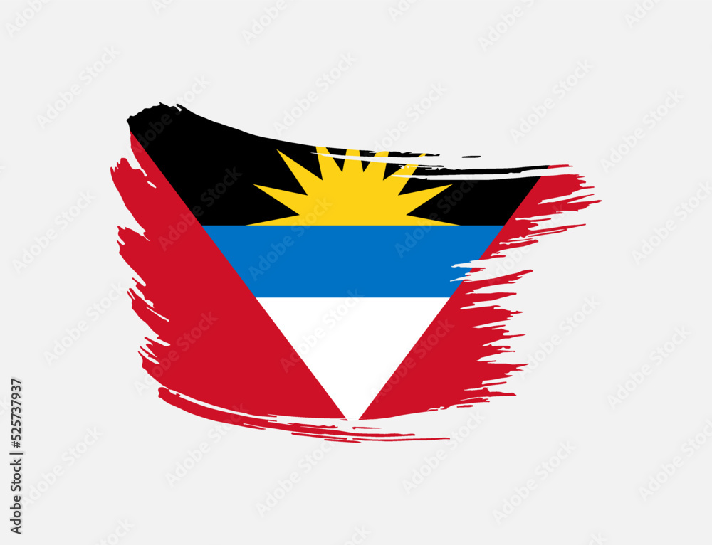 Obraz premium Stain brush painted stroke flag of Antigua and Barbuda on isolated background