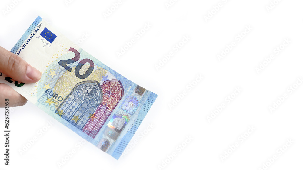 close up of banknote on hand isolated on white background close up of banknote on hand isolated on white background