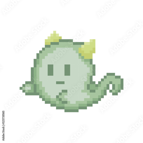 horned ghost illustration, cartoon pixel art