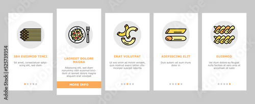 Pasta Delicious Food Meal Cooking onboarding icons set vector