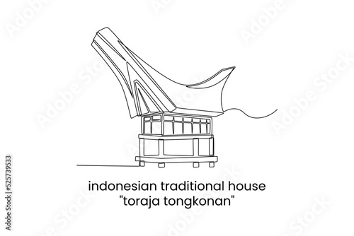 Single one line drawing toraja house in Indonesia. Traditional house concept. Continuous line draw design graphic vector illustration.
