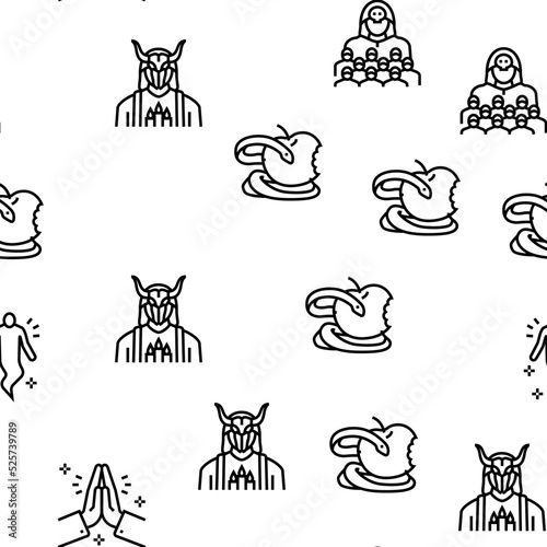 Religion, Prayer Cult And Atheism vector seamless pattern