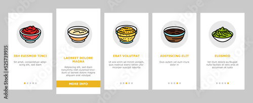 sauce ketchup food mayonnaise onboarding icons set vector