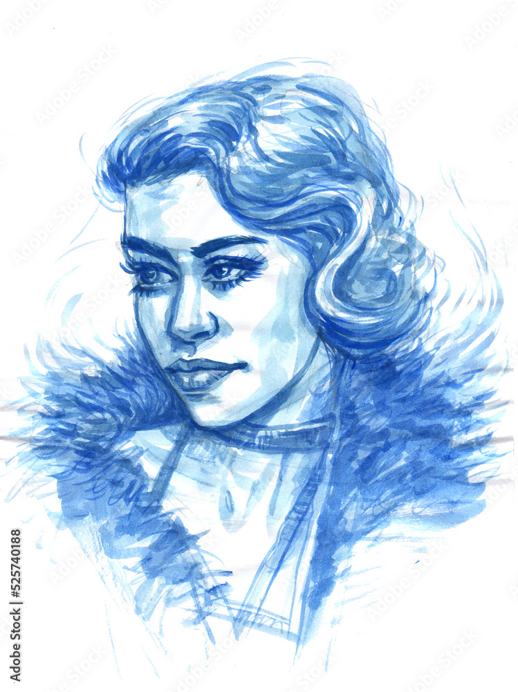 Fototapeta premium portrait of a woman watercolors for card illustration background