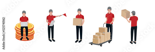 Vector Delivery Man Wearing a red shirt Carrying a parcel box