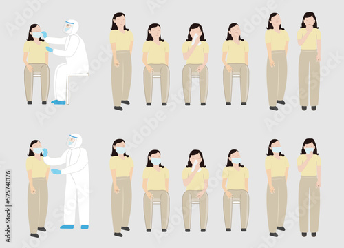 Vector doctor with PPE suit test coronavirus to young woman by nasal swab