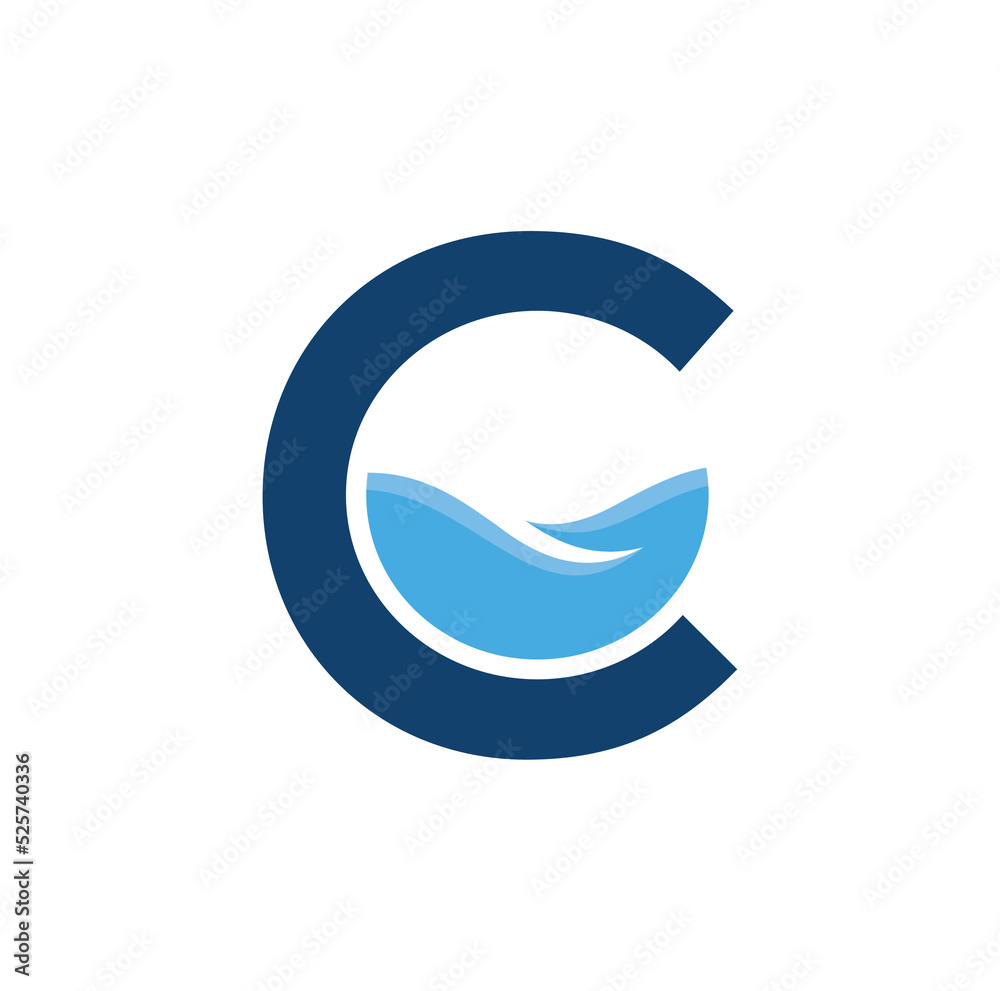 Naklejka premium Letter C and water logo design. Circle liquid icon. Vector Illustration.