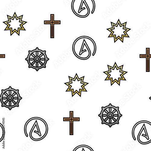 Religion, Prayer Cult And Atheism vector seamless pattern