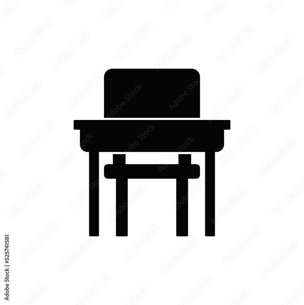 Desk work icon in black flat glyph, filled style isolated on white background Desk work icon in black flat glyph, filled style isolated on white background