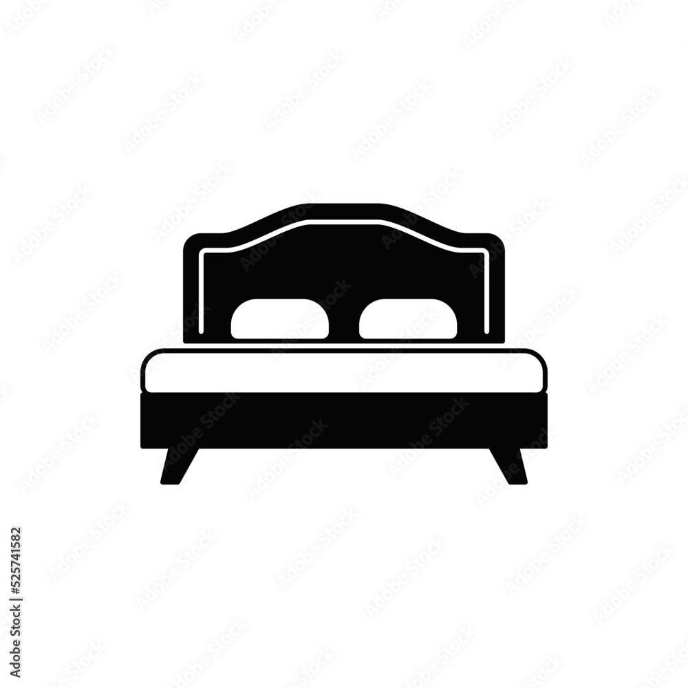 bed icon in black flat glyph, filled style isolated on white background bed icon in black flat glyph, filled style isolated on white background