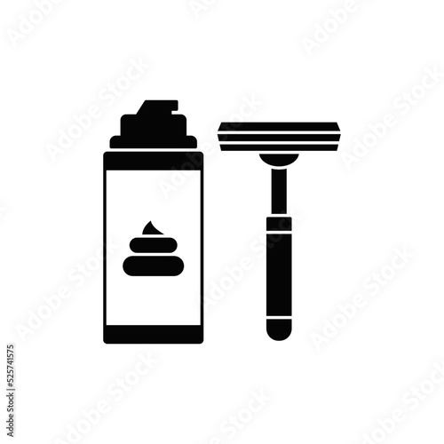 Razor, hair removal blade with shaving foam icon in black flat glyph, filled style isolated on white background