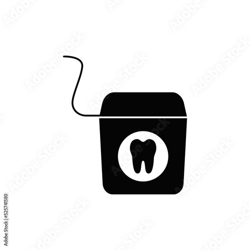 Dental floss icon in black flat glyph, filled style isolated on white background