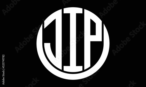 JIP three letter circle logo design vector template.  monogram symbol on black & white.