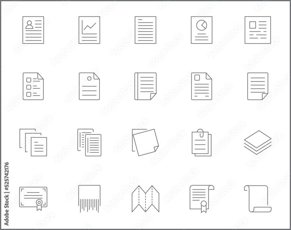 Simple Set of paper Related Vector Line Icons. Contains such Icons as report, document, file, attachment, shredder, stationery, notes, paperclip and more. Simple Set of paper Related Vector Line Icons. Contains such Icons as report, document, file, attachment, shredder, stationery, notes, paperclip and more.