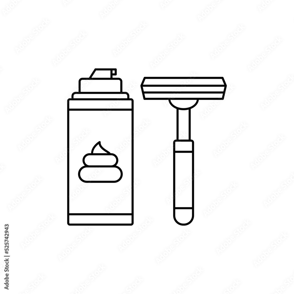 Razor, hair removal blade with shaving foam icon in line style icon, isolated on white background Razor, hair removal blade with shaving foam icon in line style icon, isolated on white background