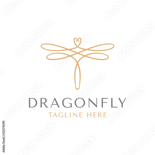 Simple line abstract dragonfly logo design template