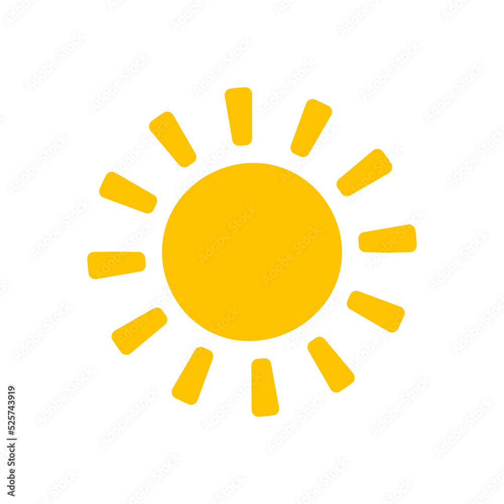 Vector cartoon yellow sun Shining light rays to heat the summer. Isolated on white background Vector cartoon yellow sun Shining light rays to heat the summer. Isolated on white background
