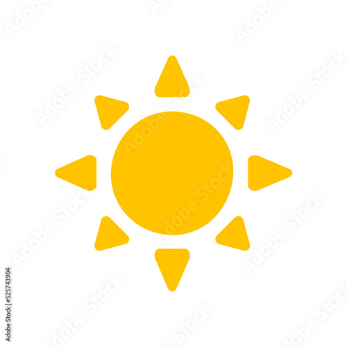 Vector cartoon yellow sun Shining light rays to heat the summer. Isolated on white background