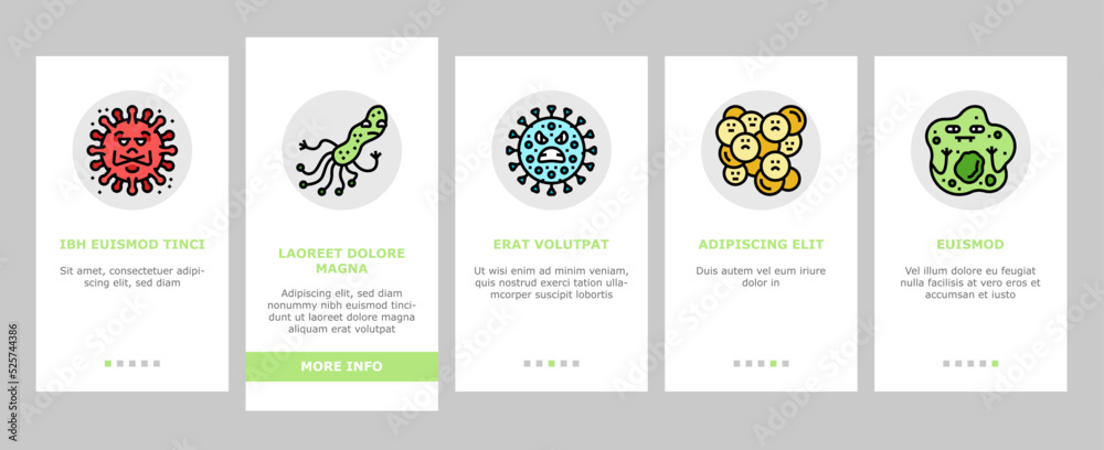 bacteria virus bacterium cell onboarding icons set vector