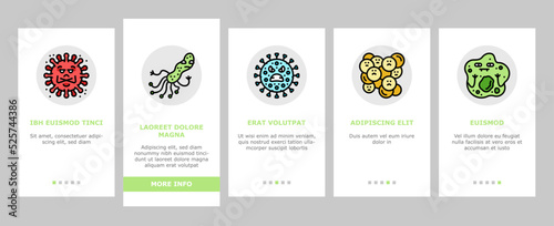 bacteria virus bacterium cell onboarding icons set vector