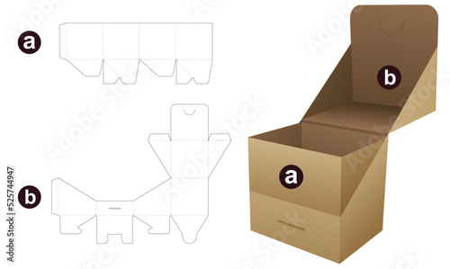 stenciled packaging box die cut template and 3D mockup
