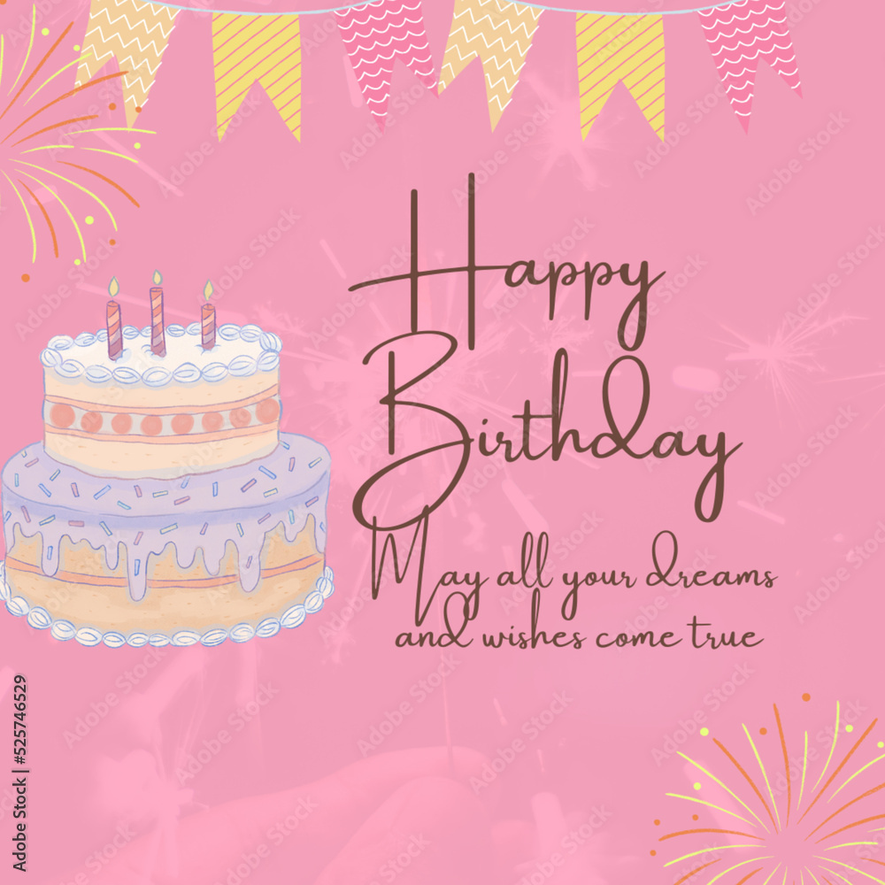 Happy Birthday card with cake , Happy Birthday wishes, Happy Birthday Stock  Illustration