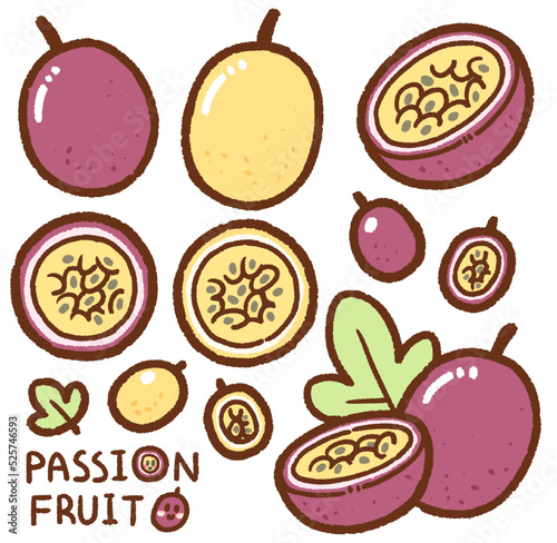 passion fruit cartoon drawing set