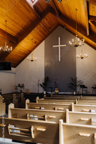 Baptist, Protestant, Catholic Church inside. Beautiful interior of the house of God. Praise, prayer and worship take place in this place.