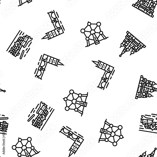 Europe Monument Construction vector seamless pattern