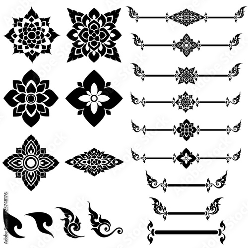 Thai Pattern for Decoration-PraJamYam Flower of Thailand & Border of Thai art & Kranok's Decorative Leaves in Lai Thai