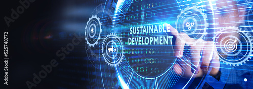 SUSTAINABLE DEVELOPMENT inscription, cloud technology concept. Business, Technology, Internet and network concept.