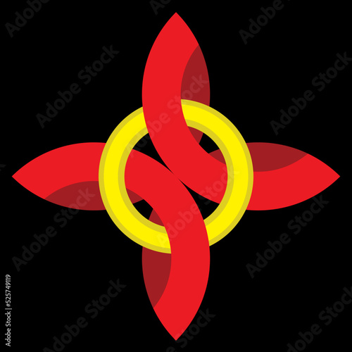 vector graphic illustration of a red ribbon forming a flower and tying a ring. can be used for fashion or beauty products.