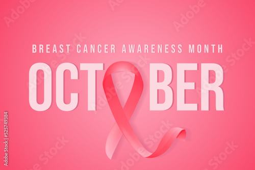 Papier peint awareness month breast cancer october illustration with pink bow ribbon