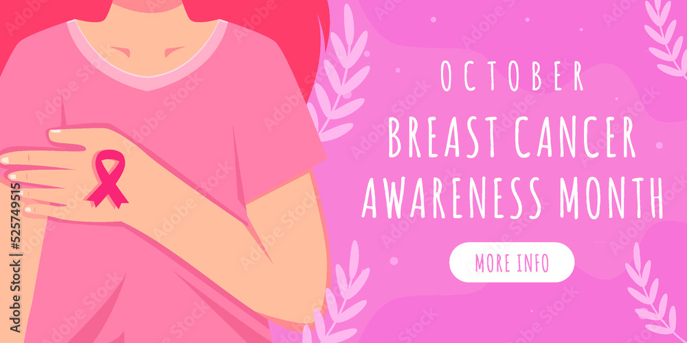 flat breast cancer awareness month illustration horizontal banner flat breast cancer awareness month illustration horizontal banner