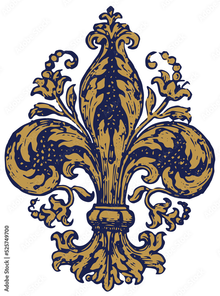 Fleur de lis vintage vector engraving. French symbol of royalty