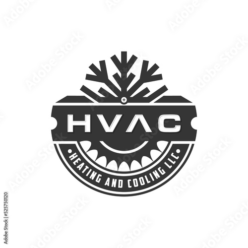 Vector graphic of HVAC black and white logo silhouette emblem design, fit for plumbing, cooling, heating system maintenance, air conditioning service, and ect. sun, snowflake icons
