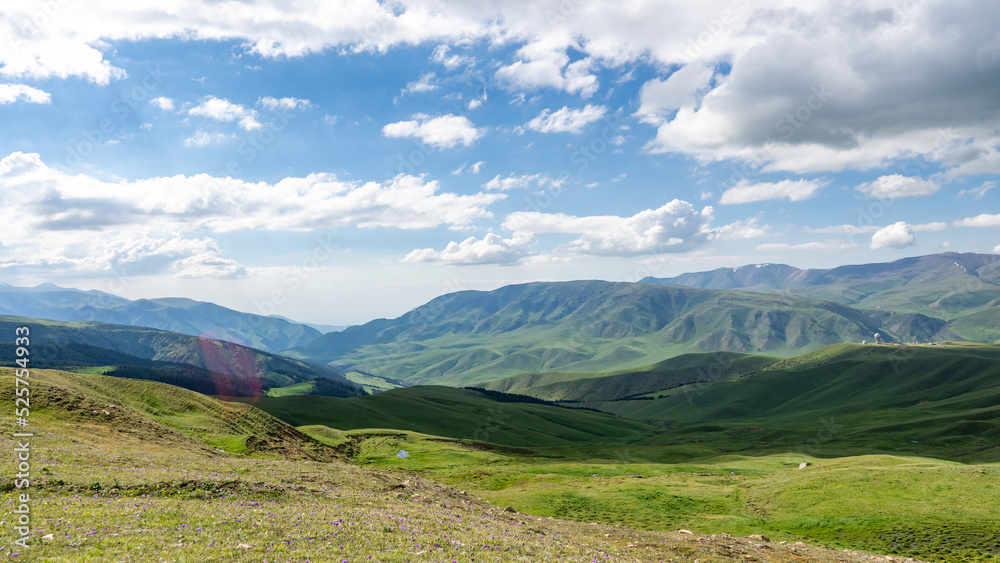Mountain roads. Sunny green mountain hills Mountain roads. Sunny green mountain hills
