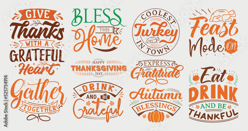 Set of thanksgiving lettering, thanksgiving isolated hand drawn typography design for greeting print label poster vector illustration