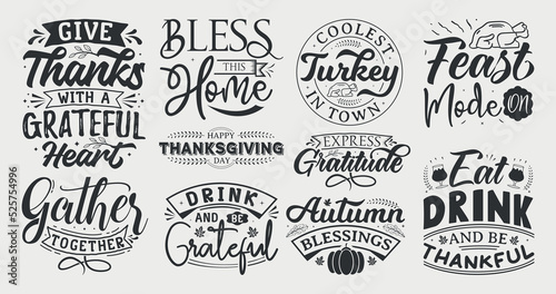 Set of thanksgiving lettering, thanksgiving isolated hand drawn typography design for greeting print label poster vector illustration
